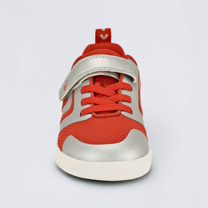 Red Silver barefoot kids trainer - front