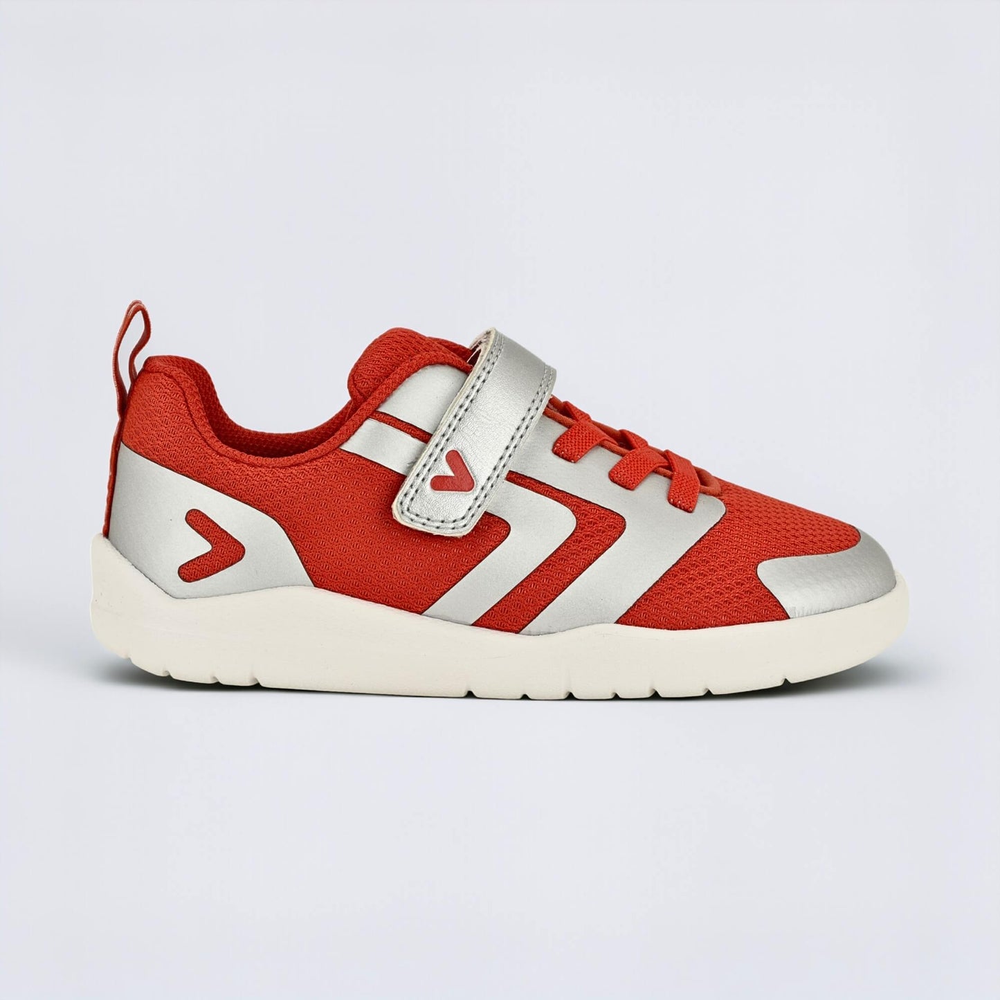 Red Silver barefoot kids trainer - outside