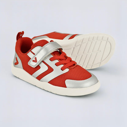 Red Silver barefoot kids trainer - pair with sole