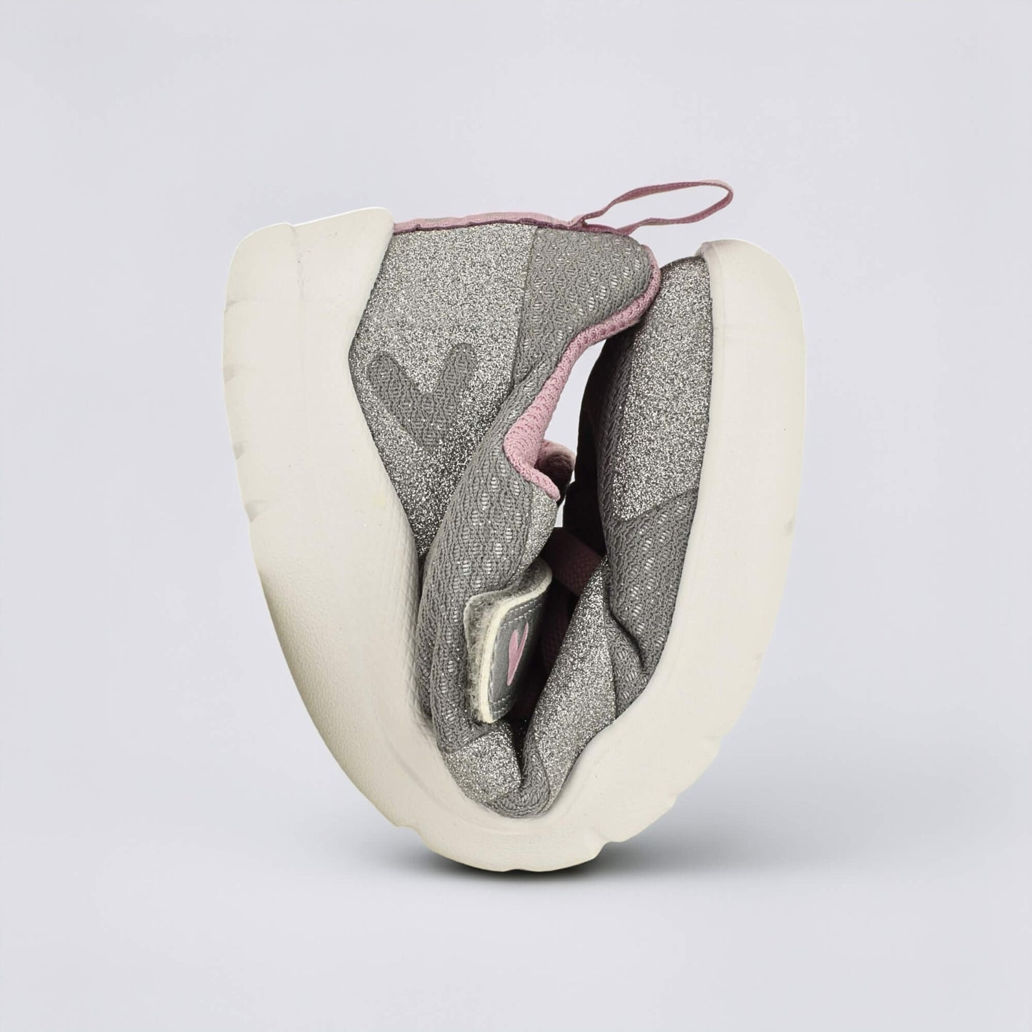 Silver Pink barefoot kids trainer - flexed