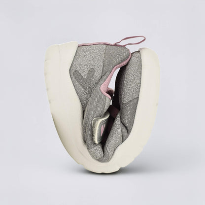Silver Pink barefoot kids trainer - flexed