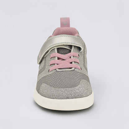 Silver Pink barefoot kids trainer - front
