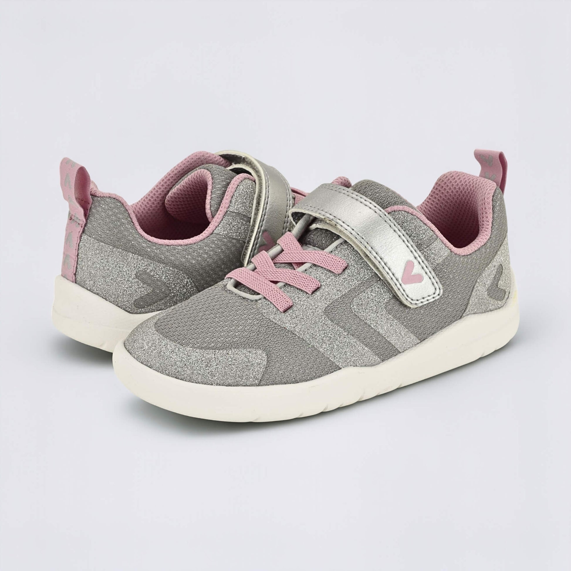 Silver Pink barefoot kids trainer - pair facing