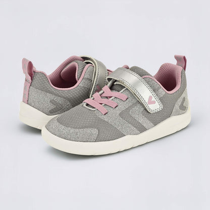 Silver Pink barefoot kids trainer - pair facing