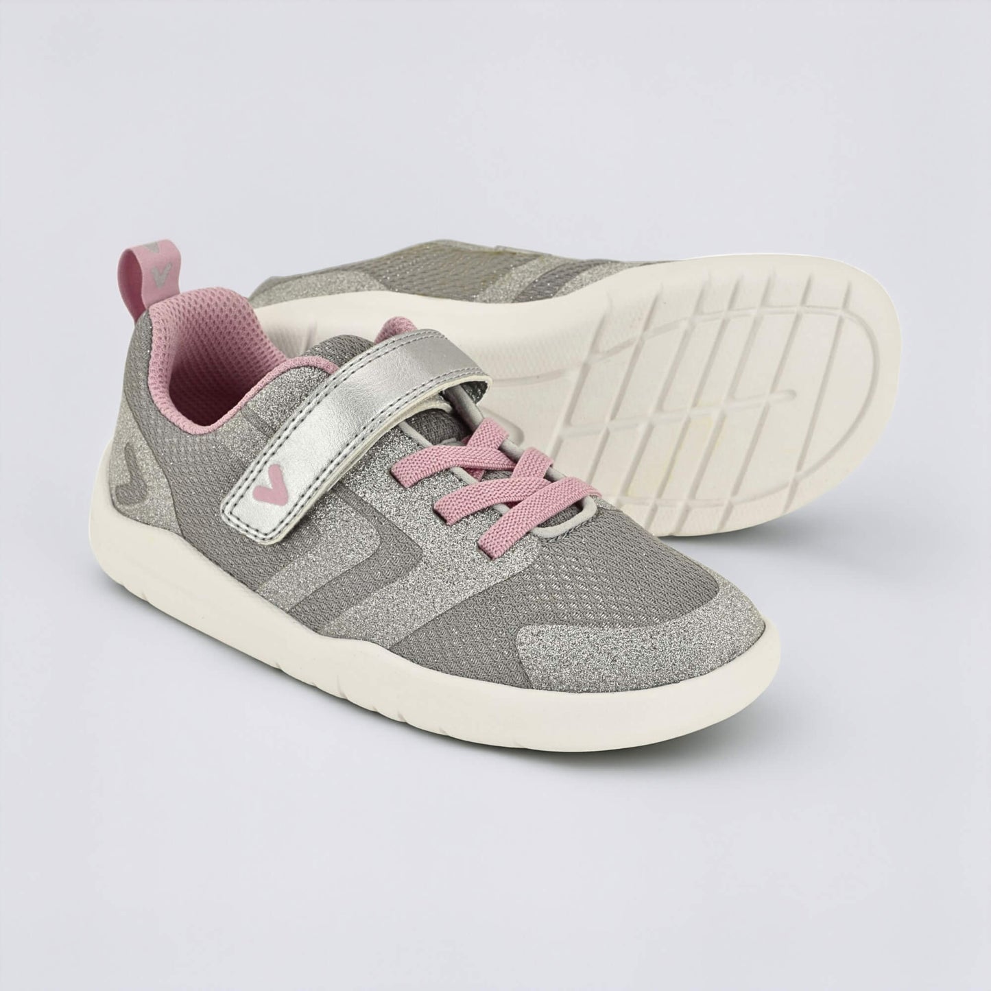 Silver Pink barefoot kids trainer - pair with sole