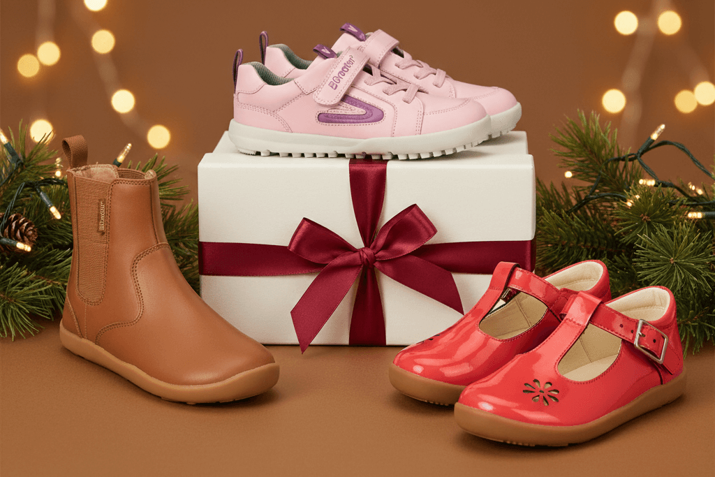 three shoes in christmas product photo setting