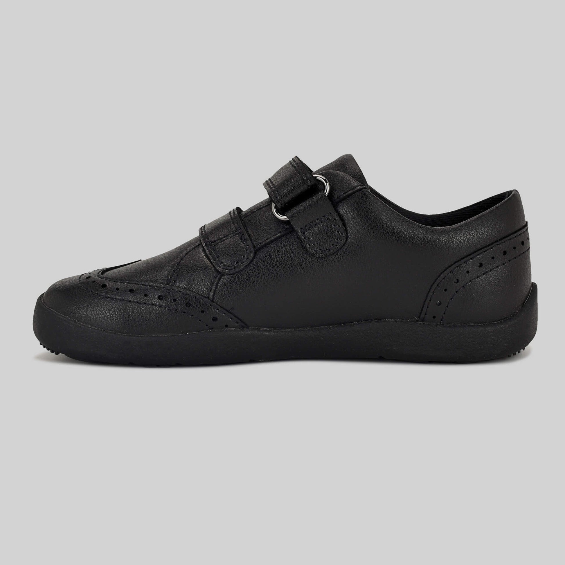 Matte black barefoot girls school shoe - inside