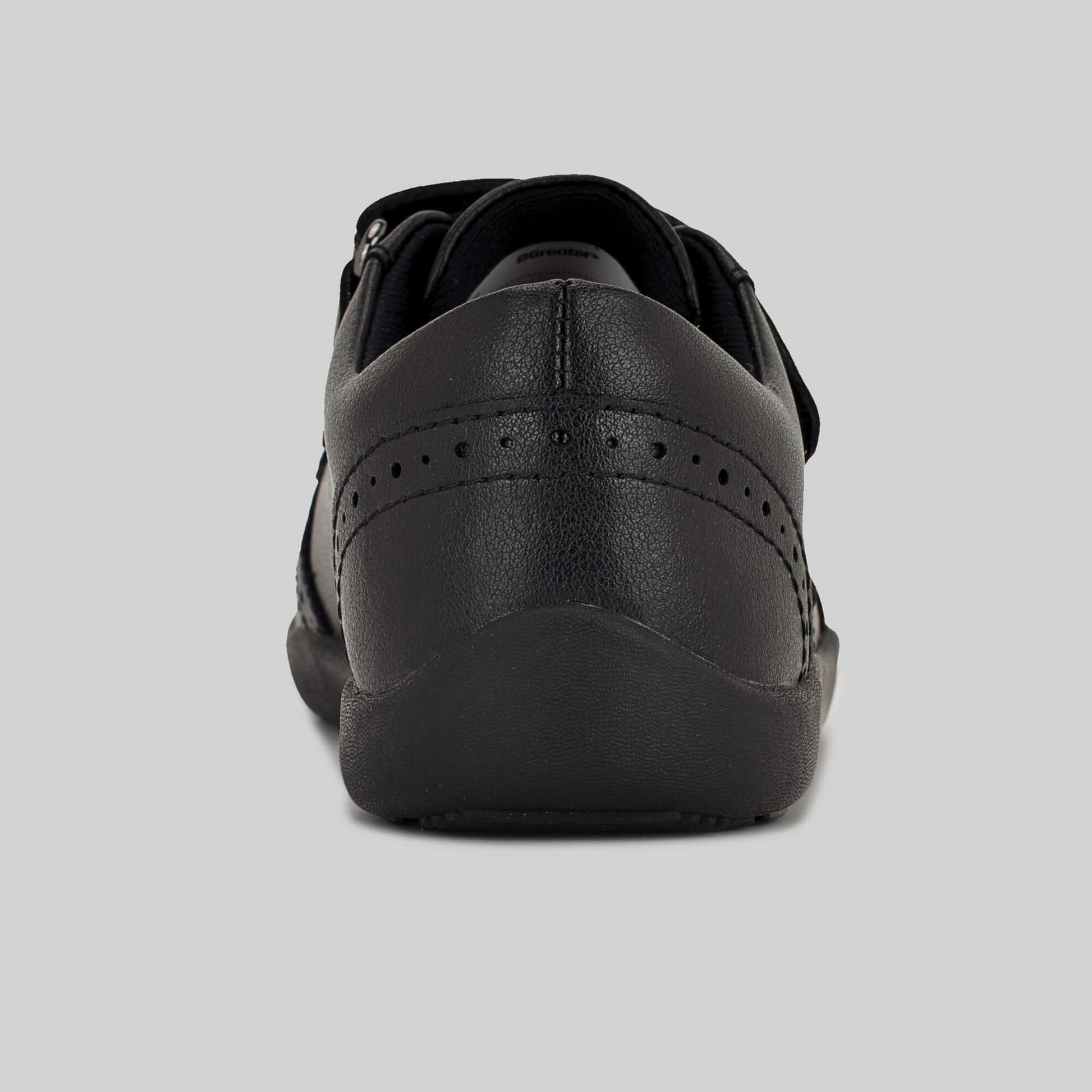 Matte black barefoot girls school shoe - inside facing away