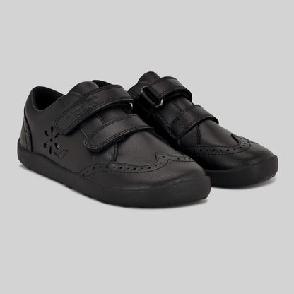 Matte black barefoot girls school shoe - left and right