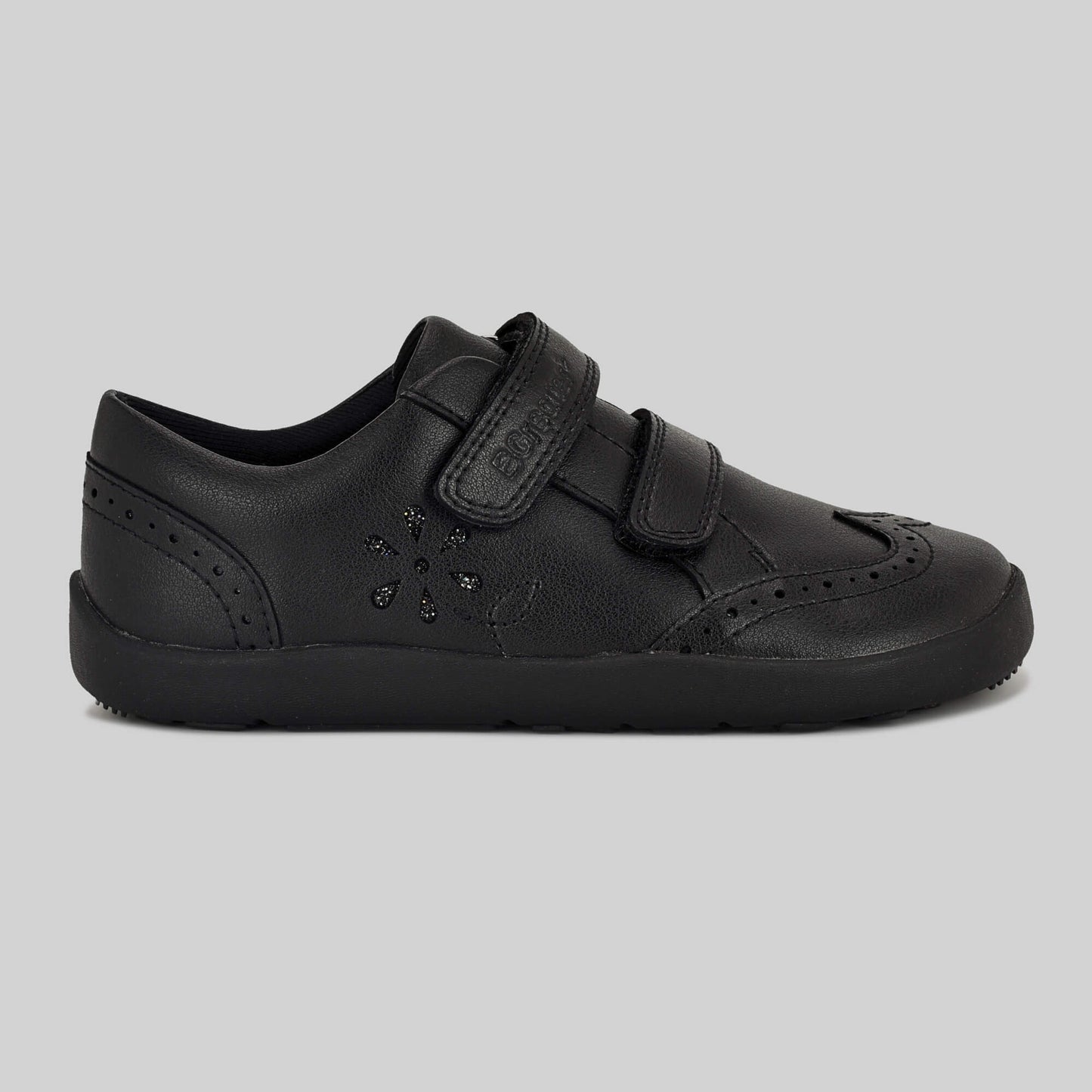 Matte black barefoot girls school shoe - outside