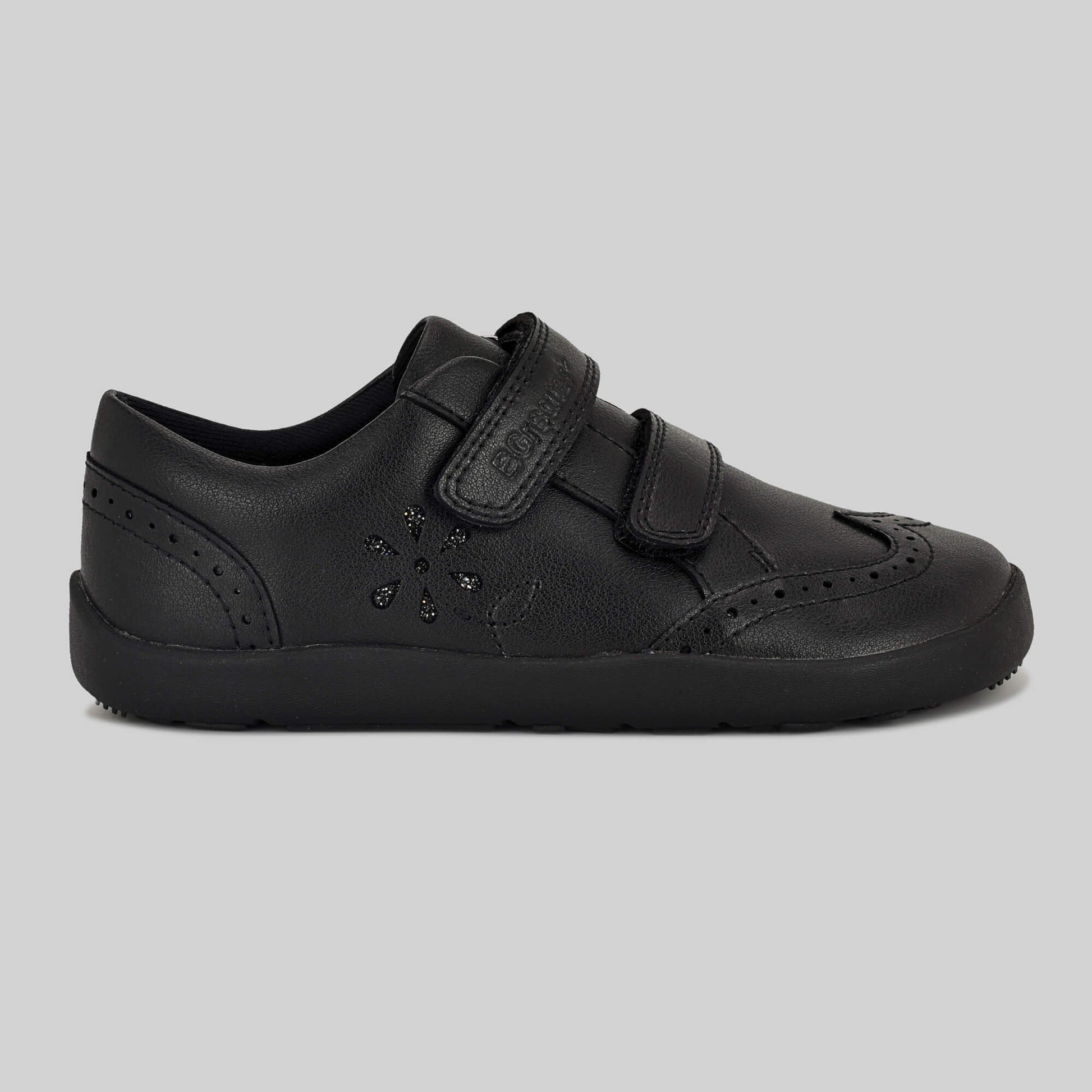 Matte black barefoot girls school shoe - outside