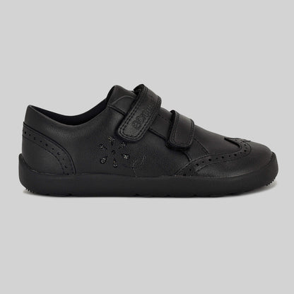 Matte black barefoot girls school shoe - outside