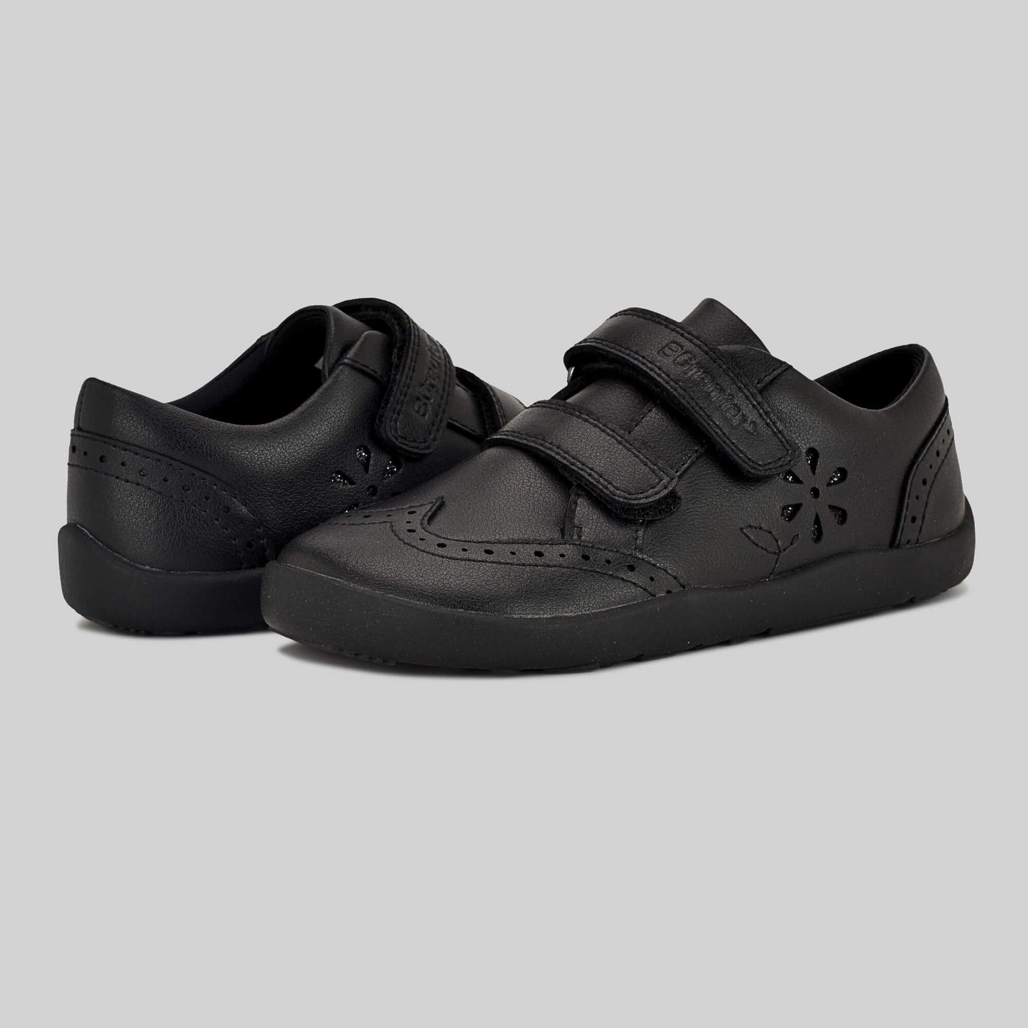 Matte black barefoot girls school shoe - pair facing