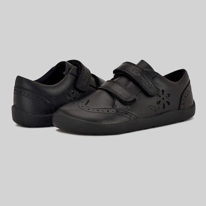 Matte black barefoot girls school shoe - pair facing