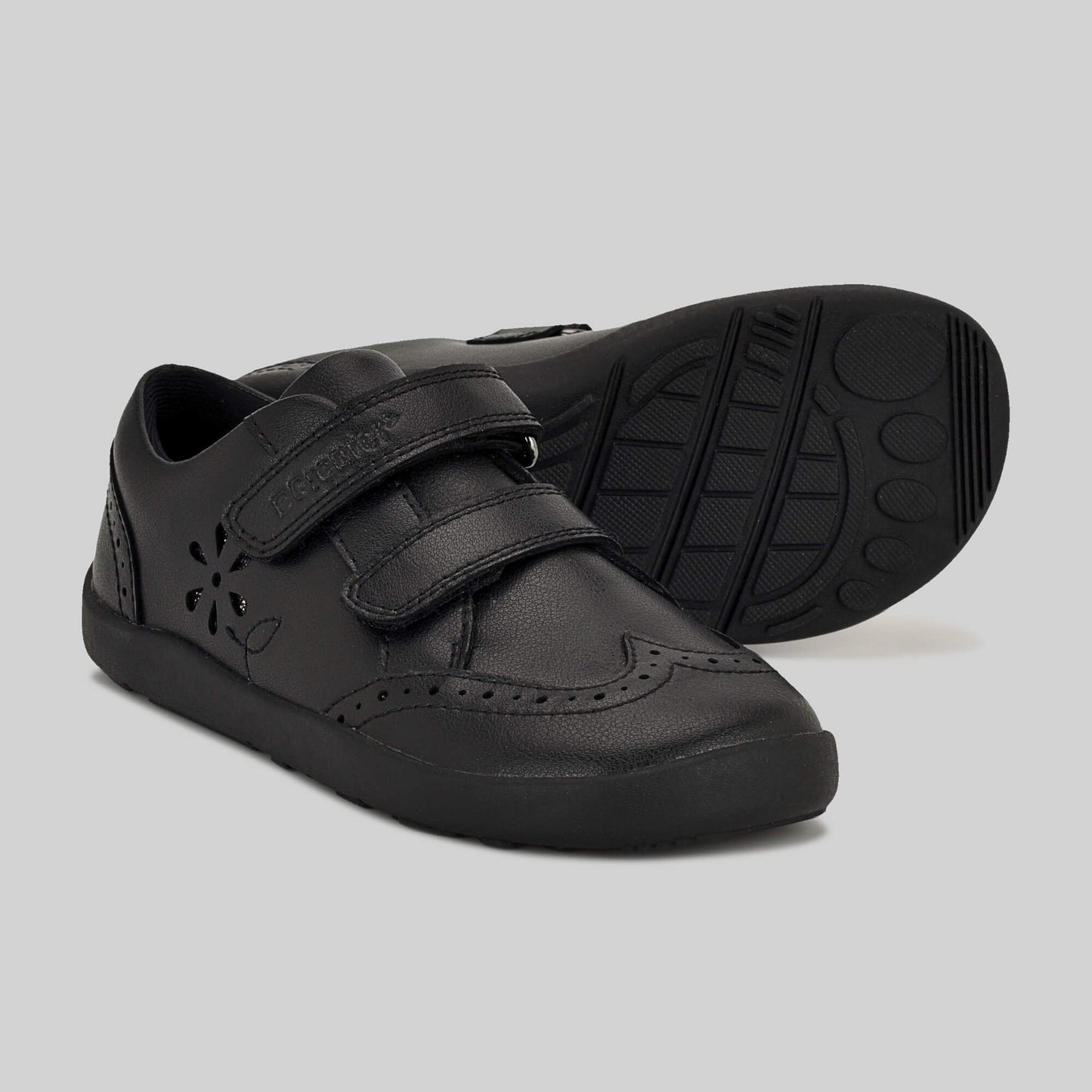 Matte black barefoot girls school shoe - pair with sole