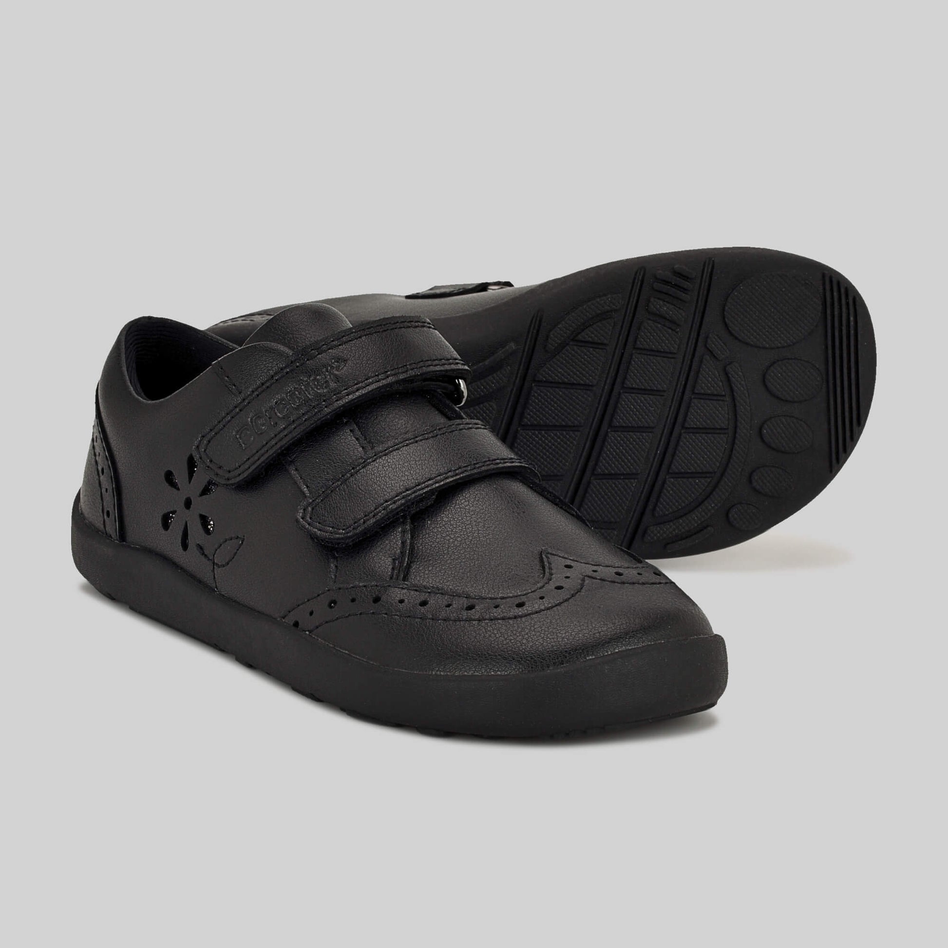 Matte black barefoot girls school shoe - pair with sole