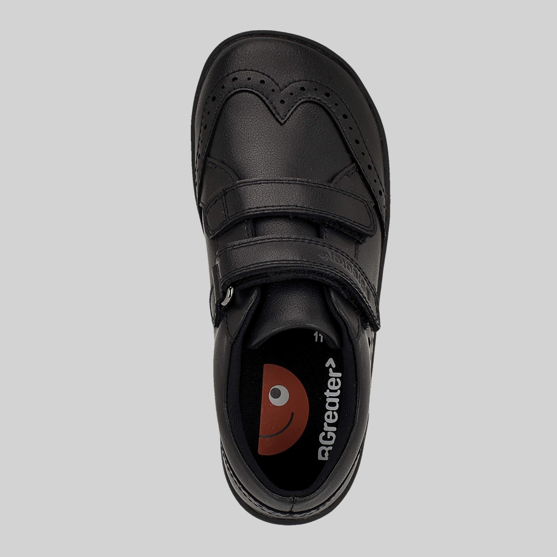 Matte black barefoot girls school shoe - top
