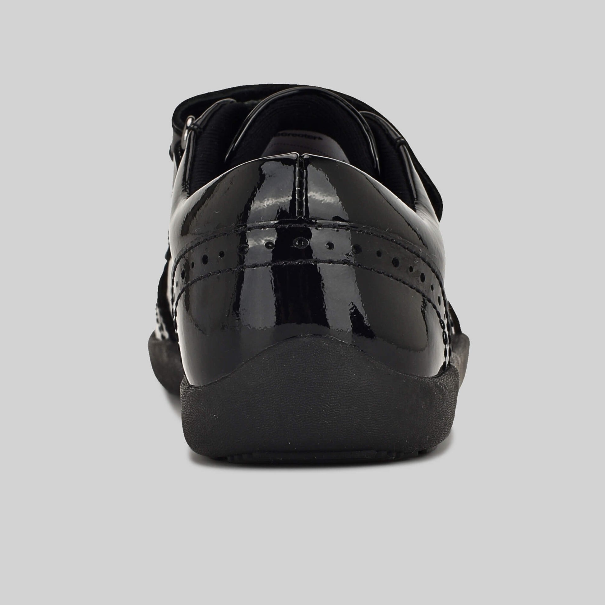 Patent black barefoot girls school shoe - inside facing away