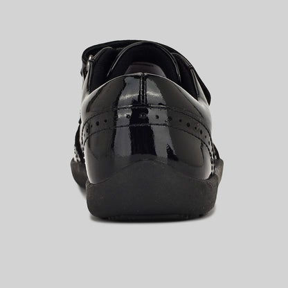 Patent black barefoot girls school shoe - inside facing away