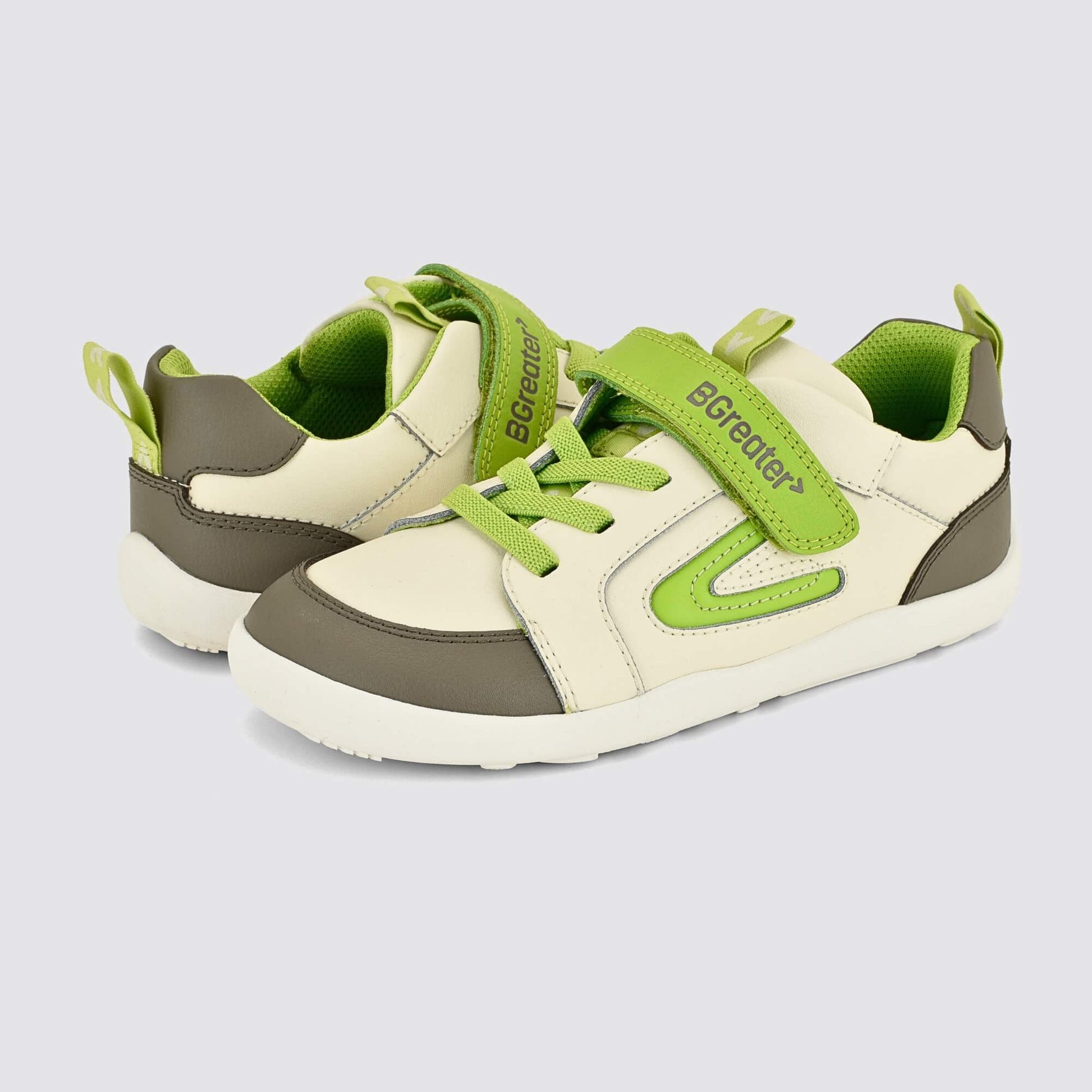 Kids Grey Lime Barefoot Trainer - pair facing