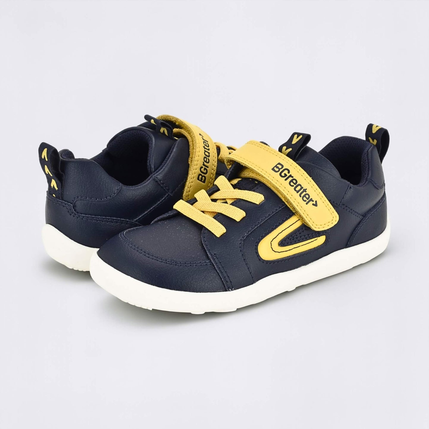 Kids Navy Yellow Barefoot Trainer - pair facing