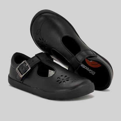 Matte black barefoot girls school shoe - top side - benefits