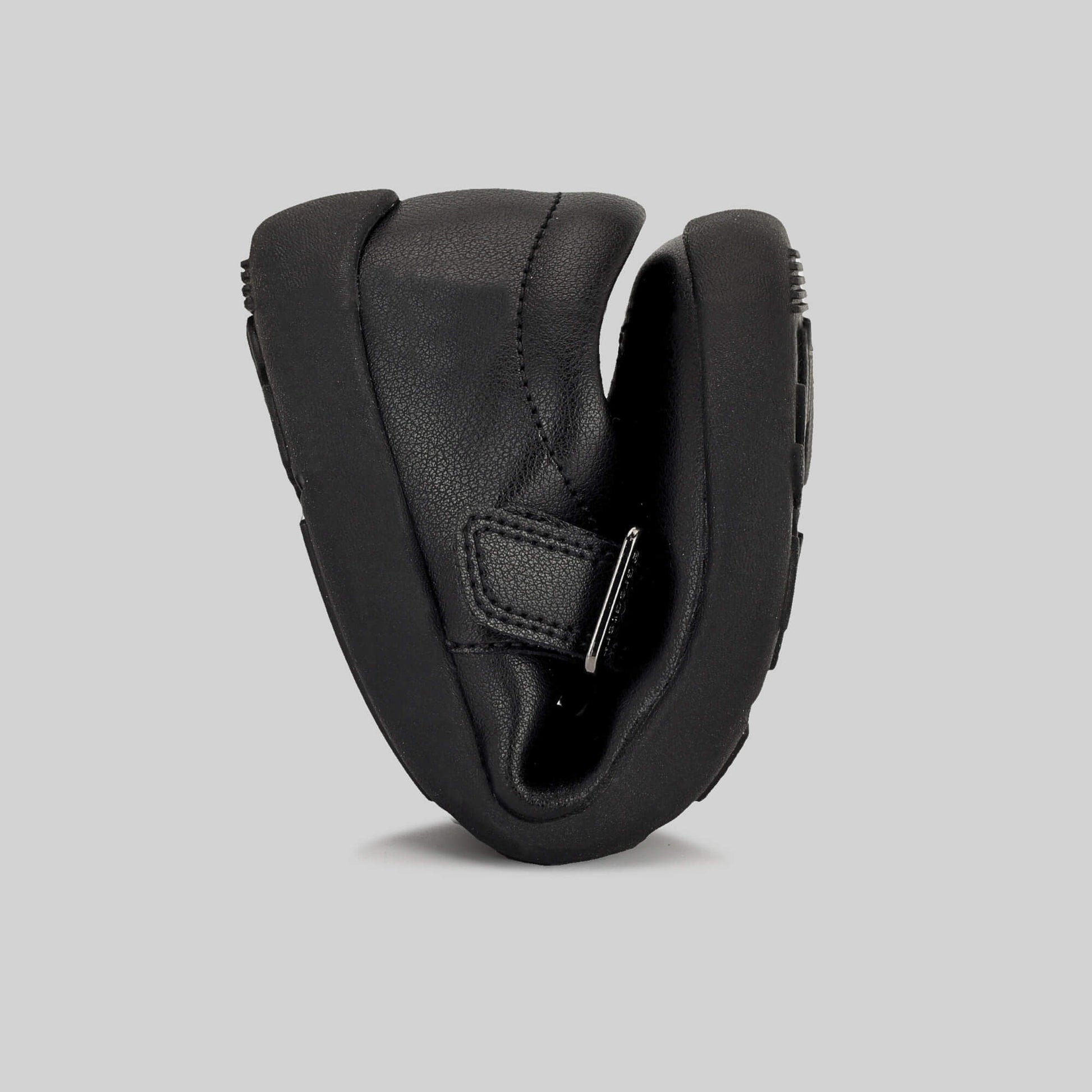 Matte black barefoot girls school shoe - flexed