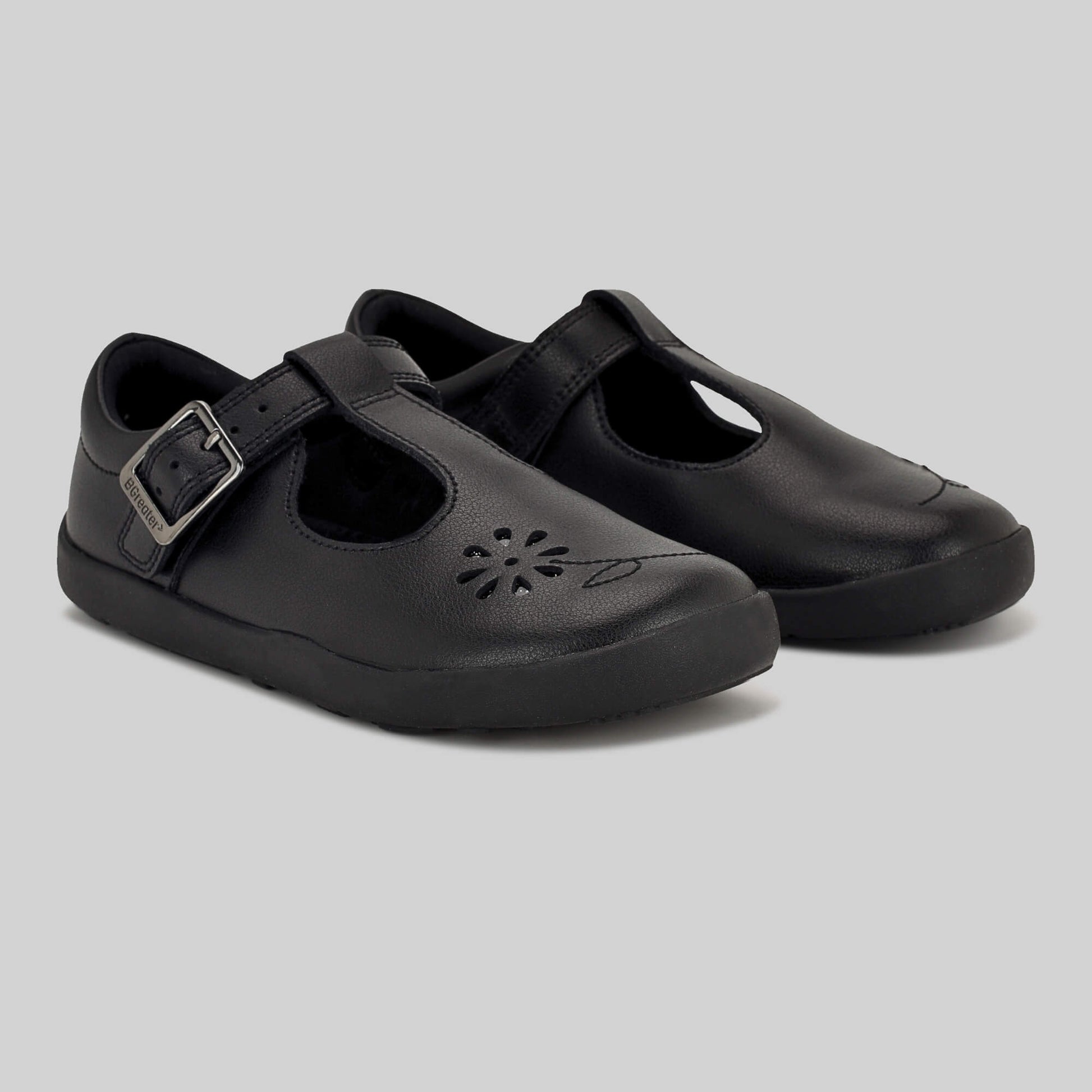 Matte black barefoot girls school shoe - left and right - main feature photo