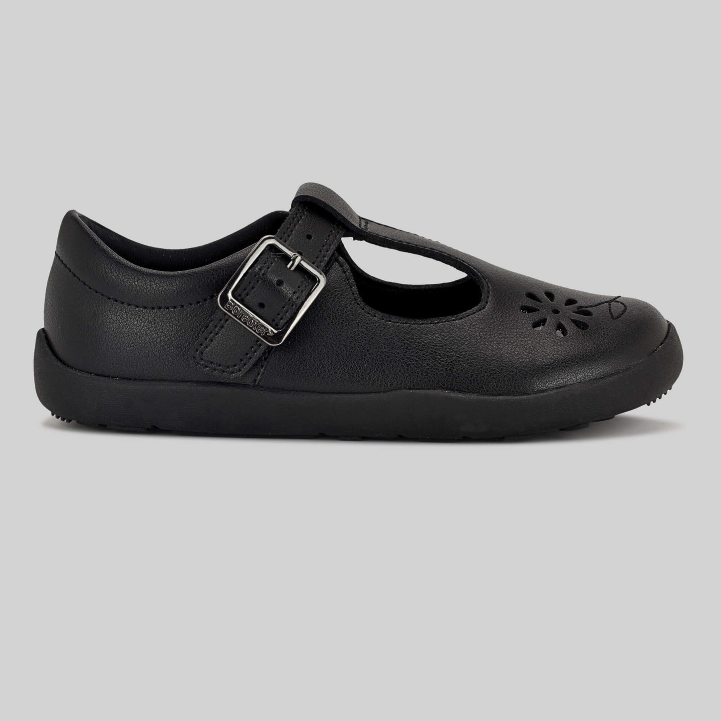 Matte black barefoot girls school shoe - outside
