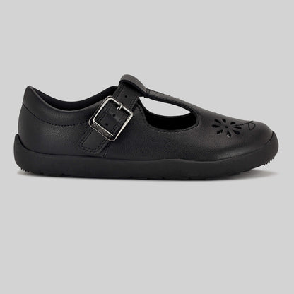 Matte black barefoot girls school shoe - outside