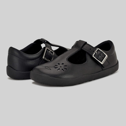 Matte black barefoot girls school shoe - pair facing