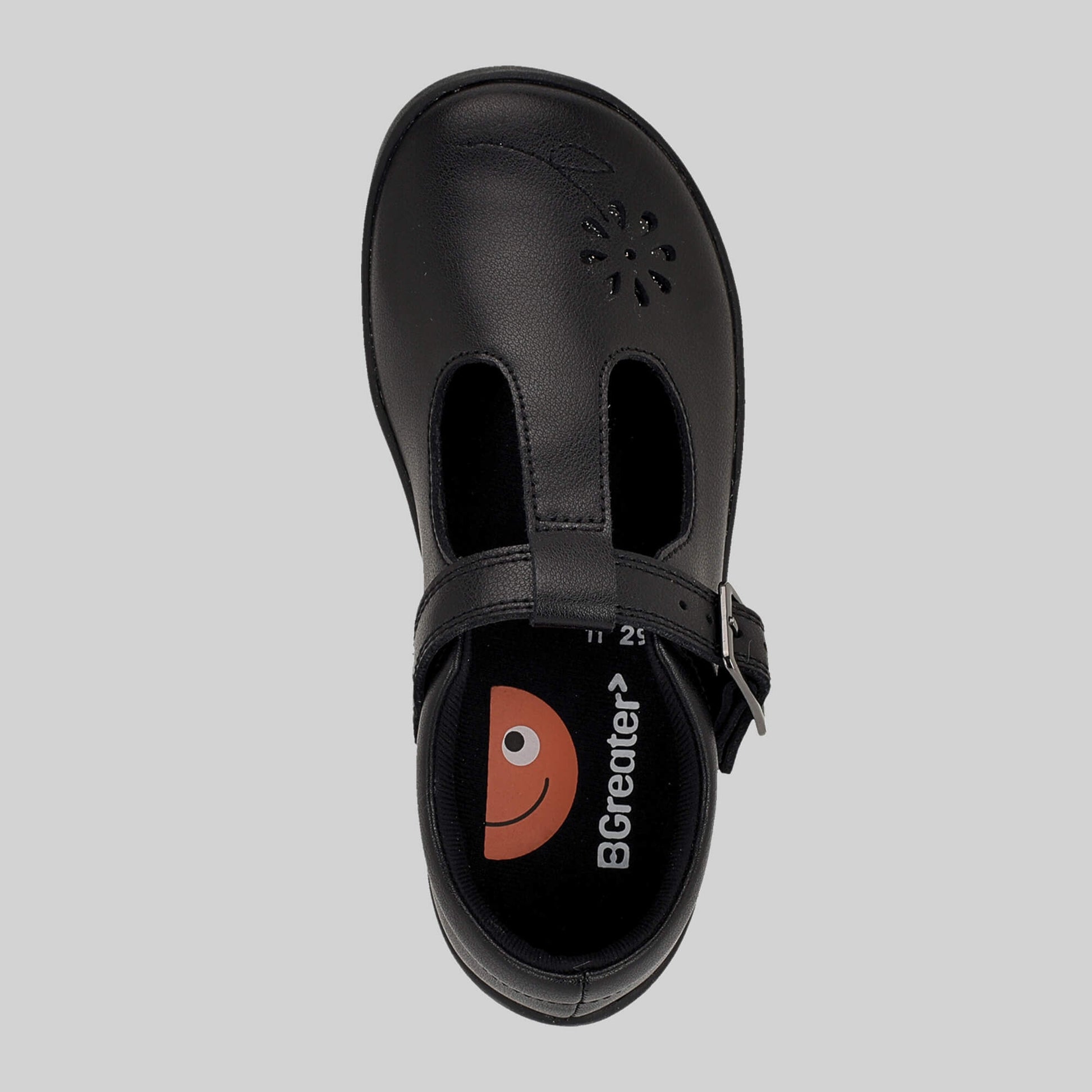 Matte black barefoot girls school shoe - top