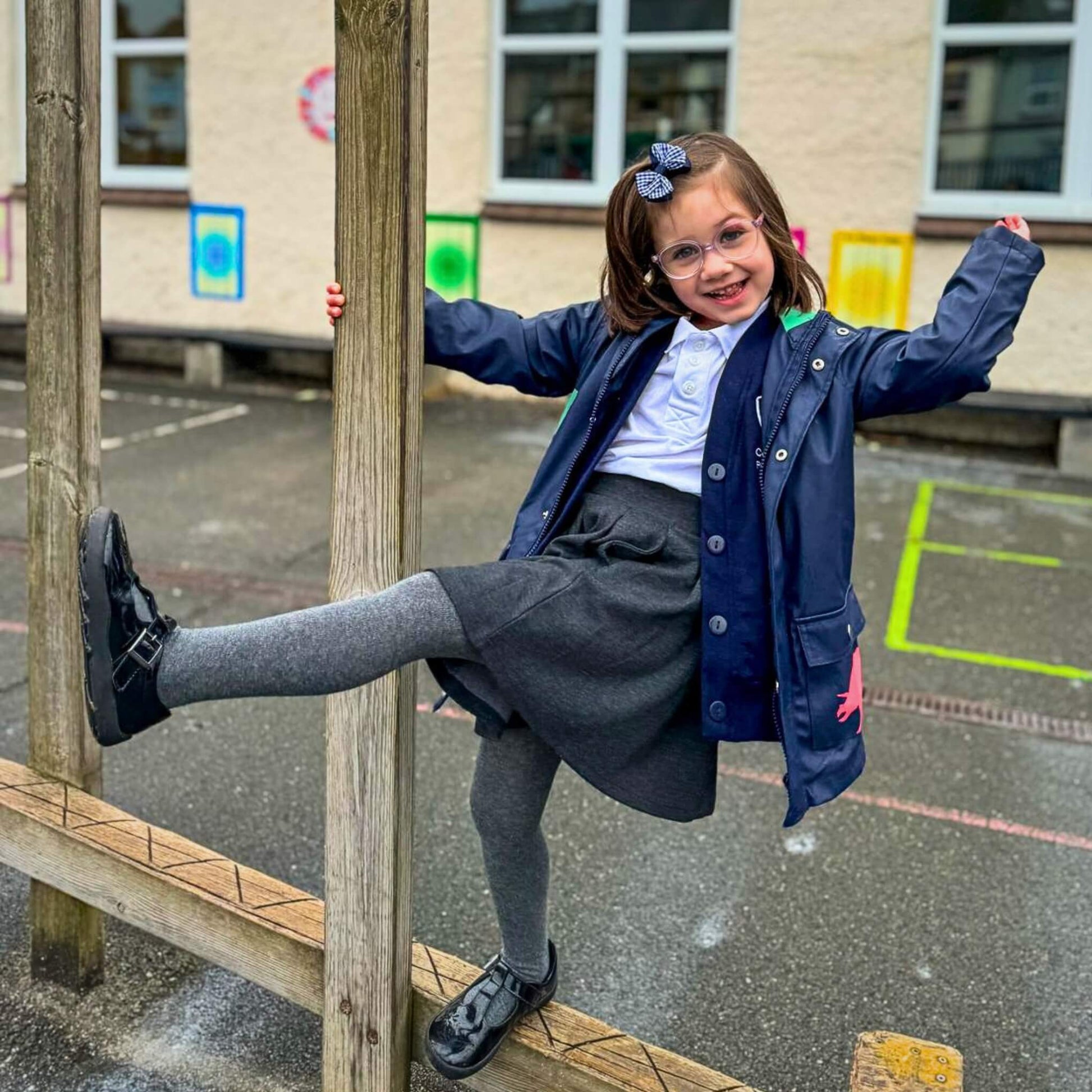 School girl wearing black T-bar shoes
