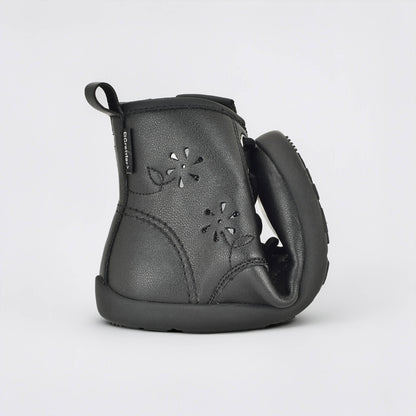 Girls Black Laced Boot - flexed