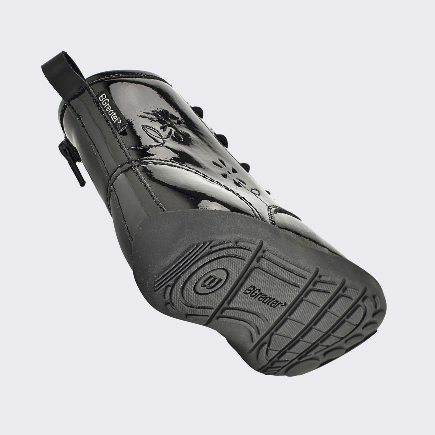 Girls Patent Black Laced Boot - floating
