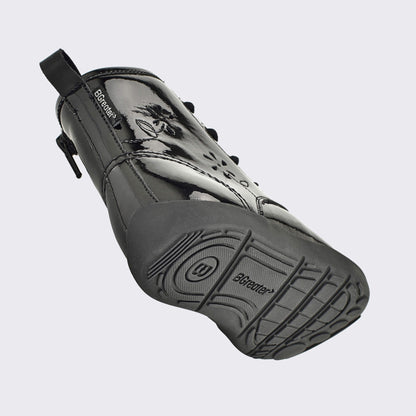 Girls Patent Black Laced Boot - floating