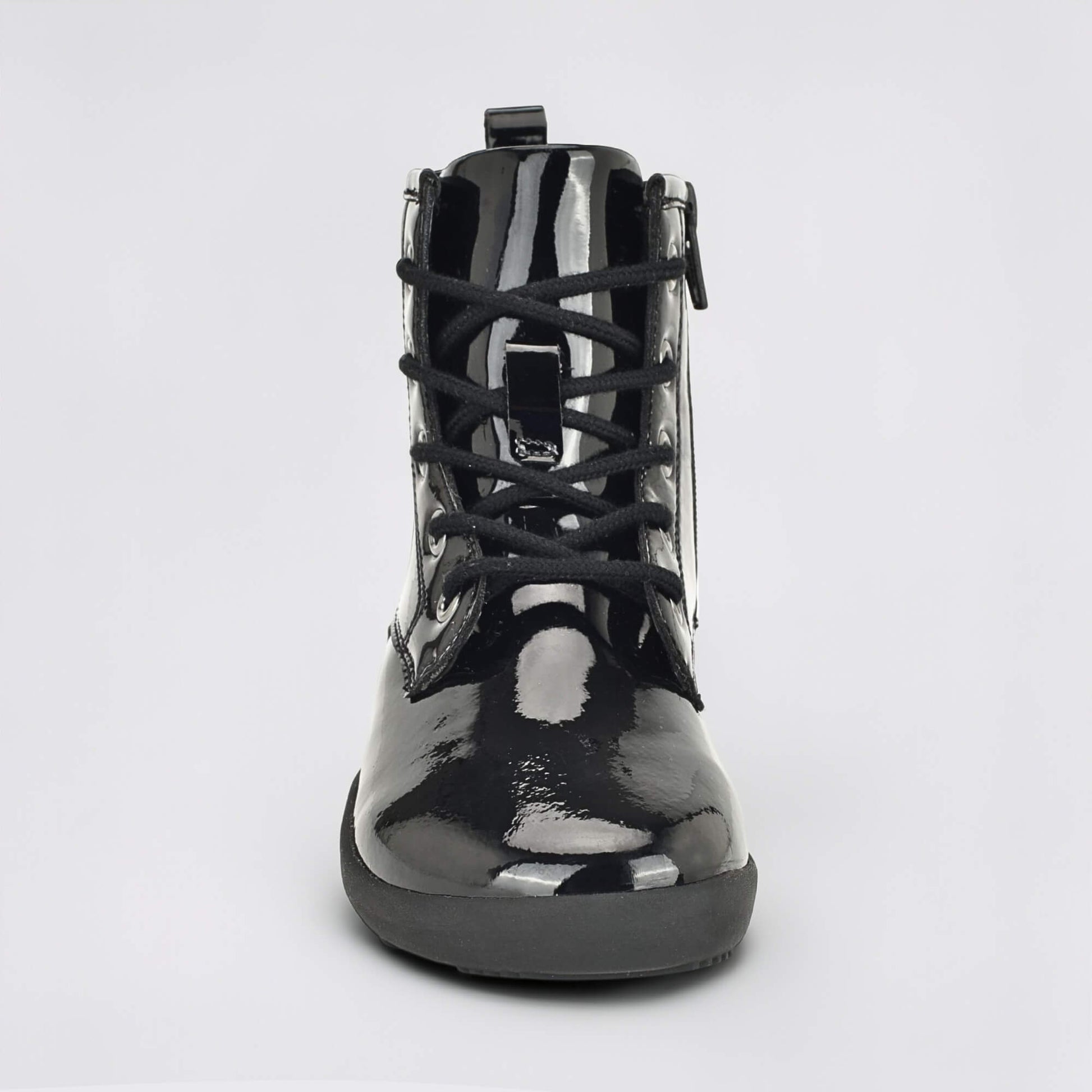 Girls Patent Black Laced Boot - front