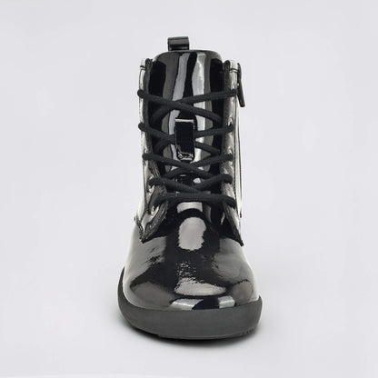 Girls Patent Black Laced Boot - front