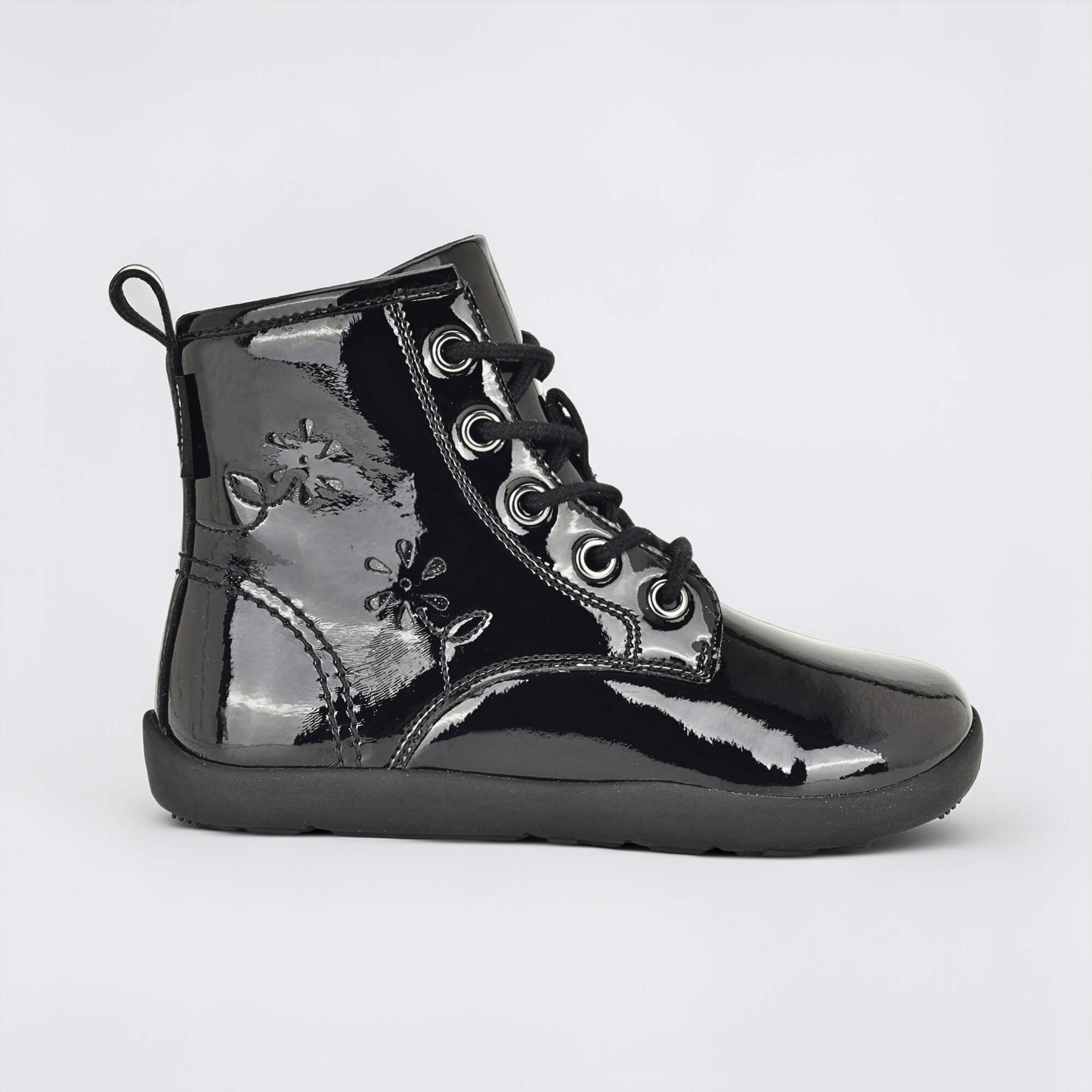 Girls Patent Black Laced Boot - outside