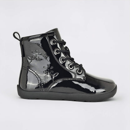 Girls Patent Black Laced Boot - outside