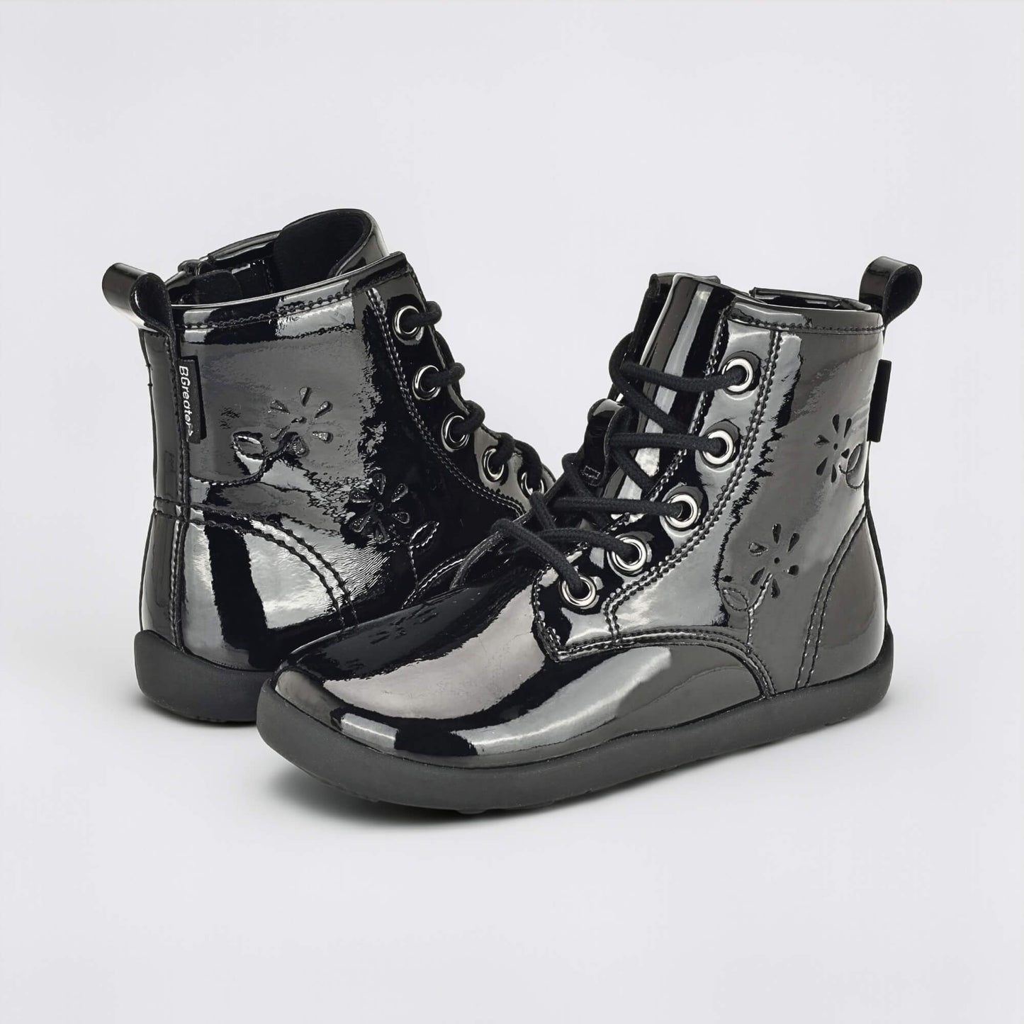 Girls Patent Black Laced Boot - pair facing