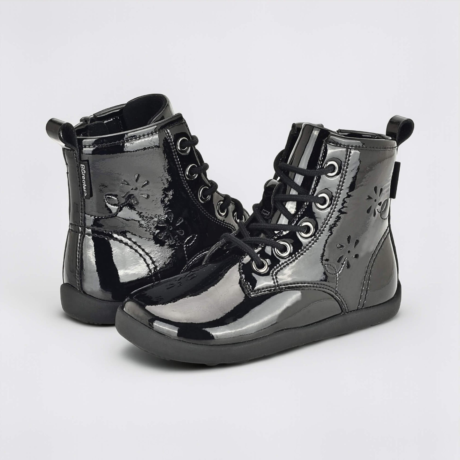 Girls Patent Black Laced Boot - pair facing