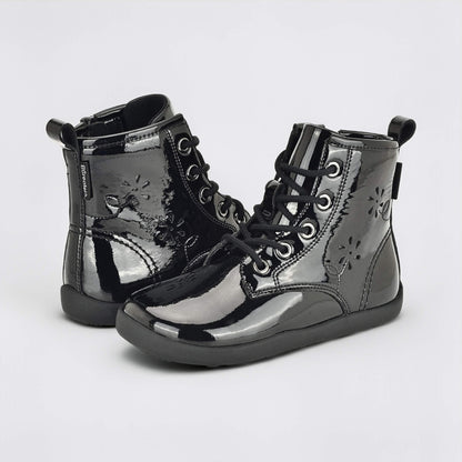 Girls Patent Black Laced Boot - pair facing