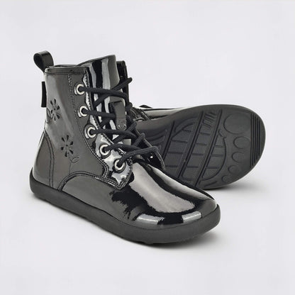 Girls Patent Black Laced Boot - pair with sole