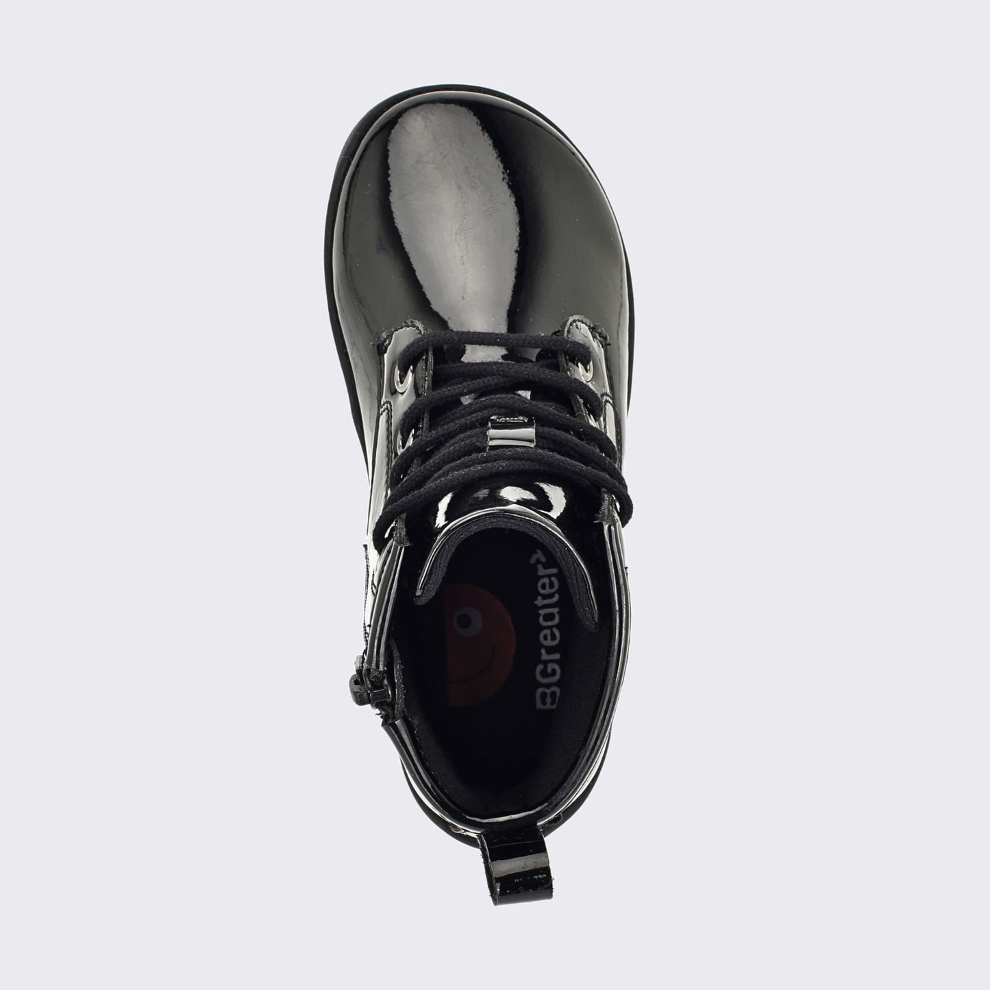 Girls Patent Black Laced Boot - top