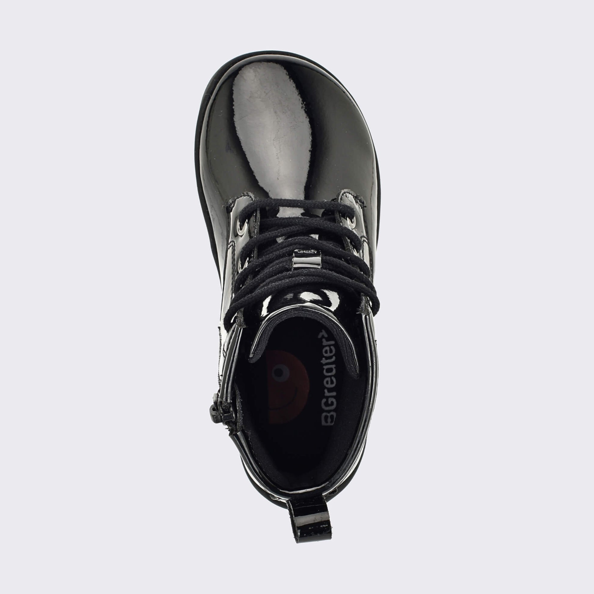 Girls Patent Black Laced Boot - top