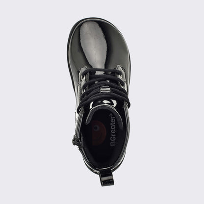 Girls Patent Black Laced Boot - top