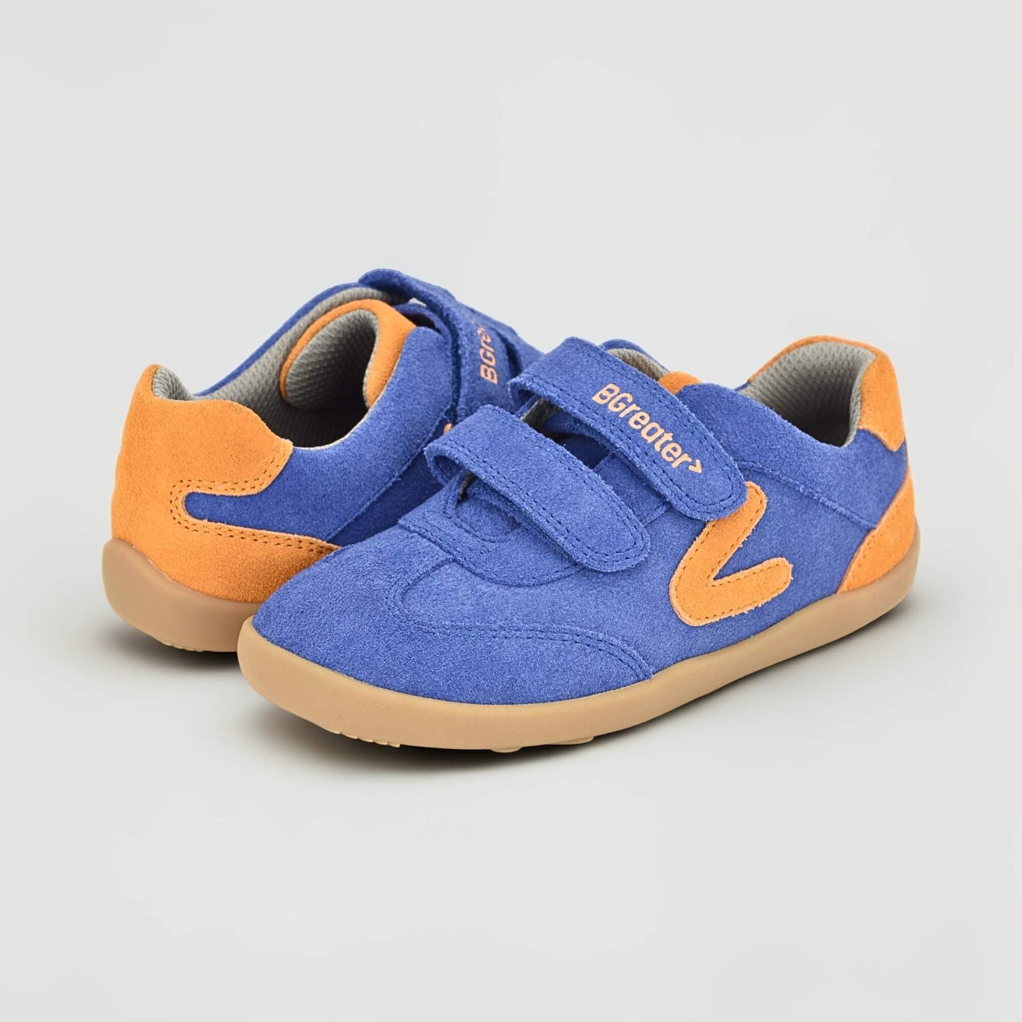 Kids Suede Velcro Trainer Blue - pair facing