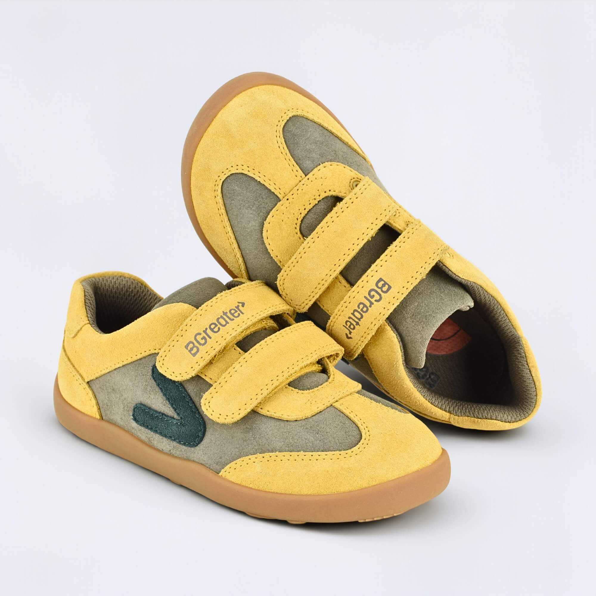 Kids Suede Velcro Trainer Brown Yellow - benefits