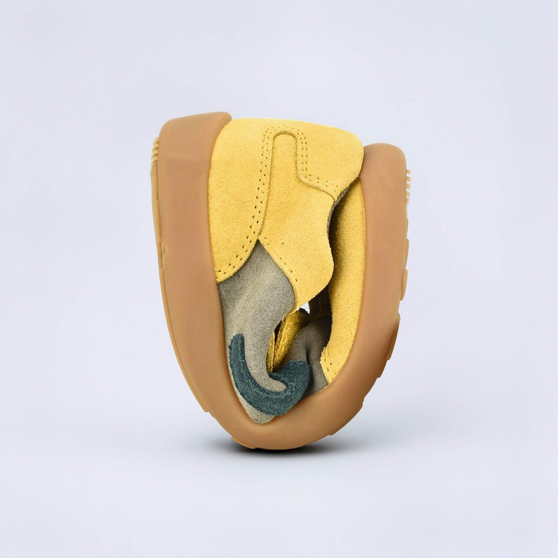 Kids Suede Velcro Trainer Brown Yellow - flexed